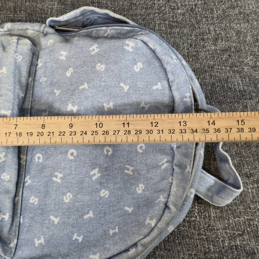 Disney Loungefly Stitch Light Wash Denim Mini Backpack Blue White Letter Print